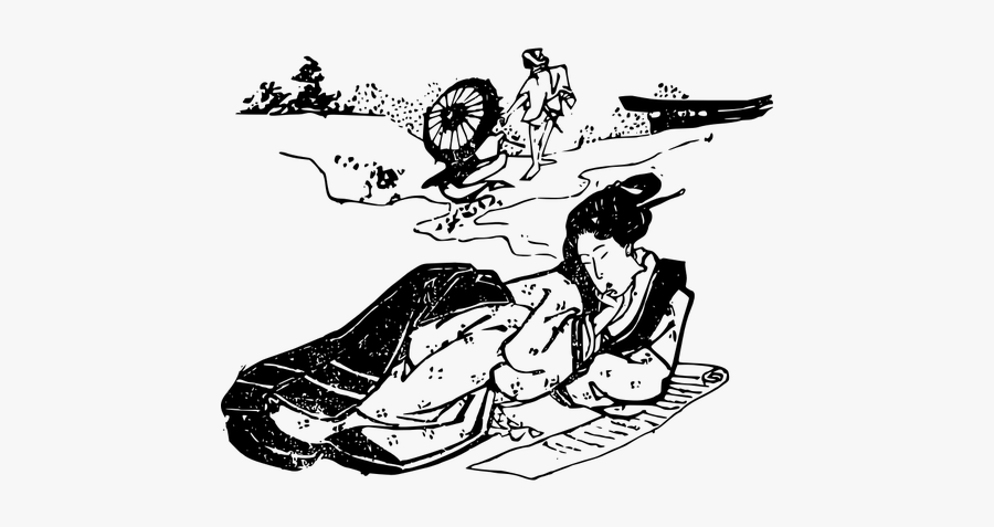 Kimono Lady Reading Vector Image - Illustration, Transparent Clipart