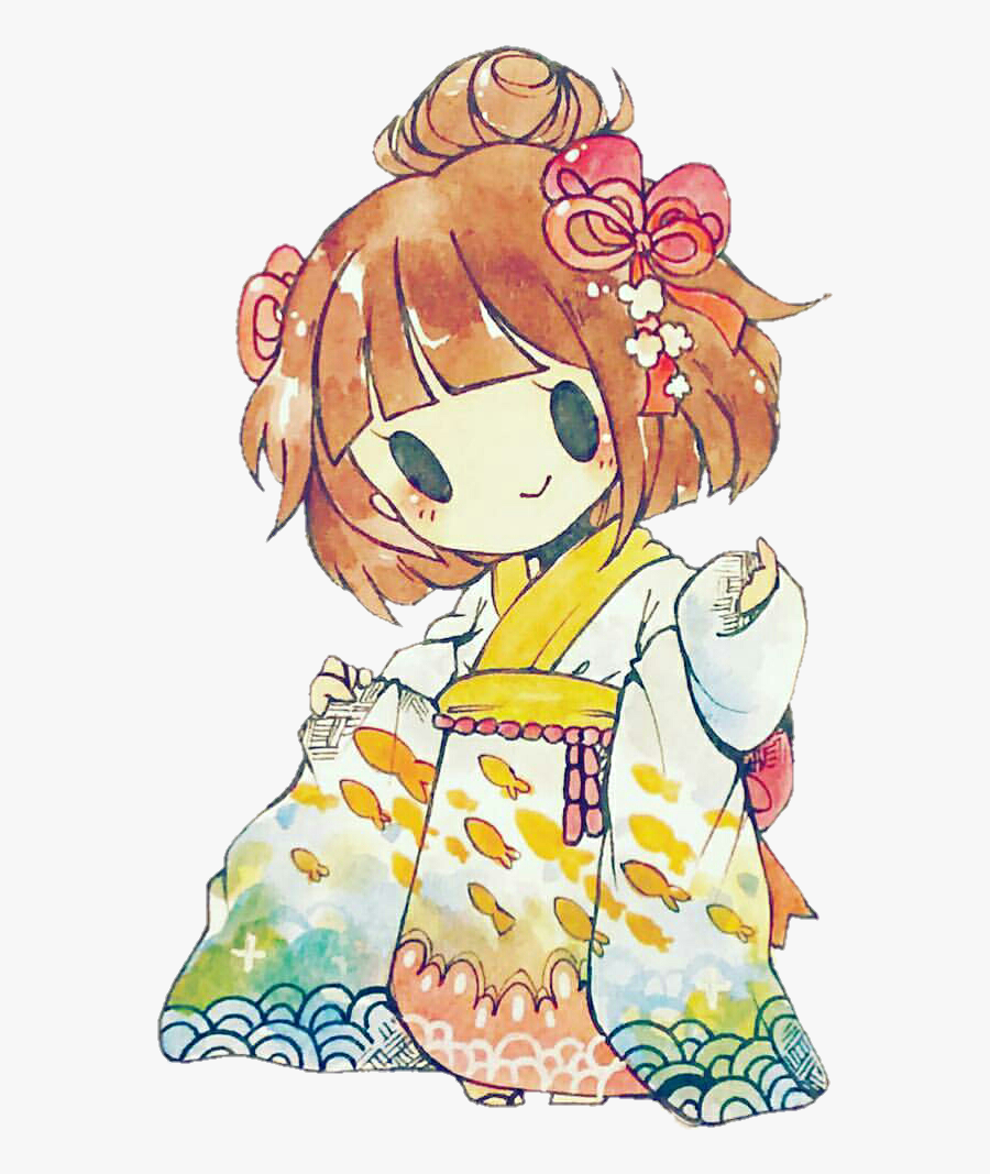 #girl #art #drawing #chibi #kimono #traditional #cute - Draw A Kimono Chibi, Transparent Clipart