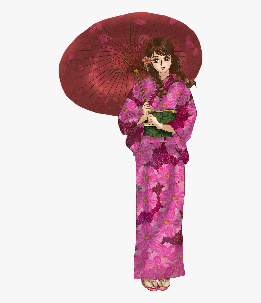 Kimono Umbrella Japanese - Kimono Umbrella, Transparent Clipart