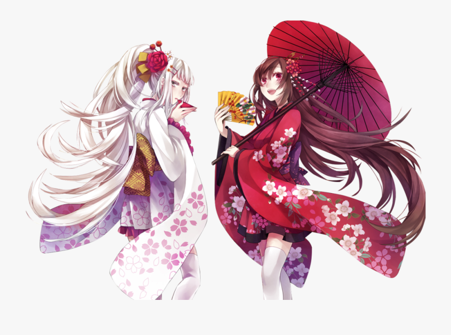 #anime #animegirl #friends #japan #kimono #longhair - Anime Girl Kimono Png, Transparent Clipart