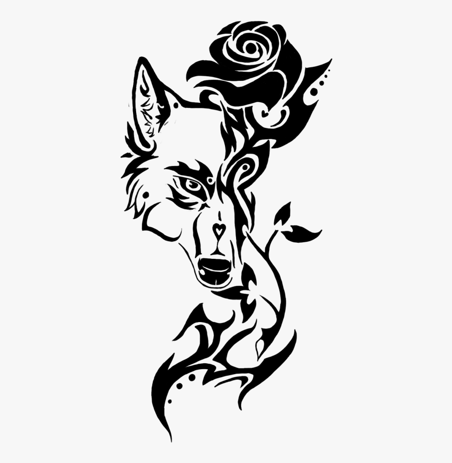 Rose Design Pesquisa Google - Tribal Wolf And Rose Tattoo, Transparent Clipart