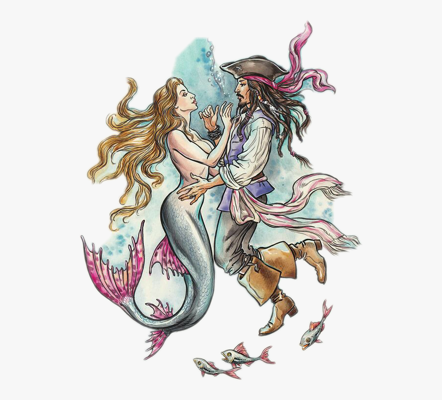 Transparent Mermaid Pirate Clipart - Dibujo De Sirena Jack Sparrow, Transparent Clipart