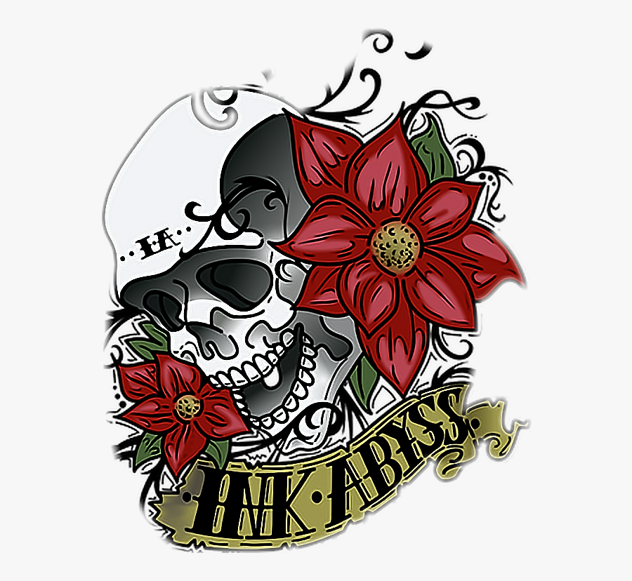 #skull #ink #flower #floral #red #spiral #tattoo #skin - Illustration, Transparent Clipart
