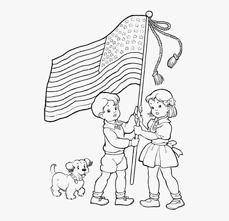 Sketch Flag Hoisting Coloring Pages Independence Day, Transparent Clipart