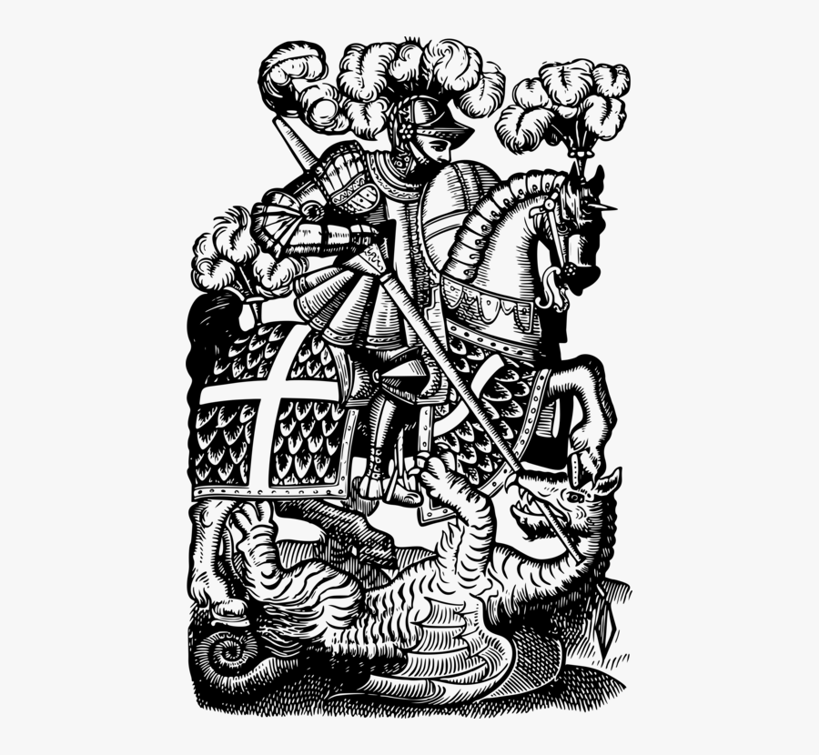 Visual Arts,art,monochrome Photography - Knights And Dragon Middle Ages, Transparent Clipart