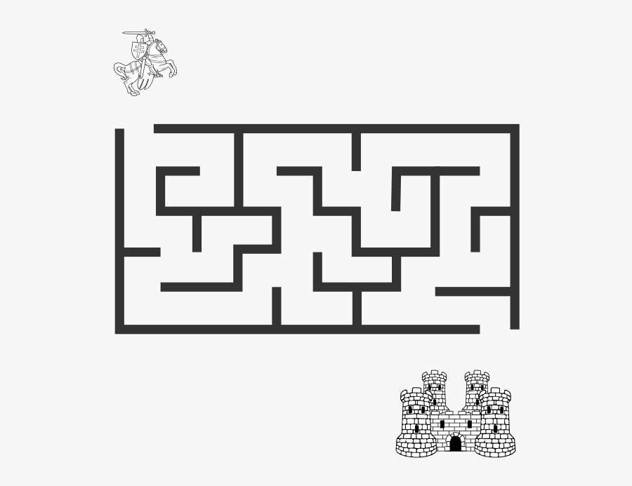 A Knight Searching His Castle - Kids Simple Mazes, Transparent Clipart