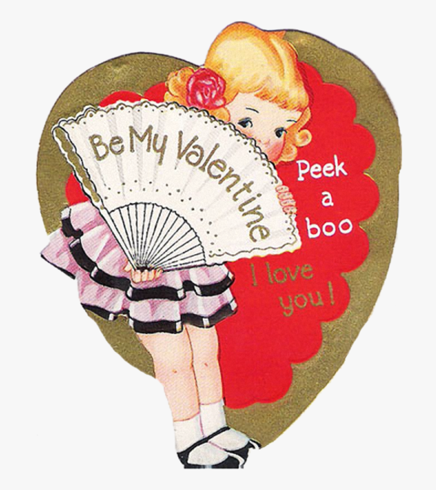 Peek A Boo Behind The Hand Fan Vintage Diecut Valentine - Cartoon, Transparent Clipart