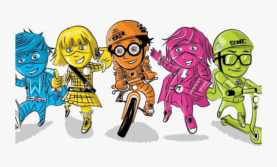 Active School Travel - Active School Travel Characters, Transparent Clipart