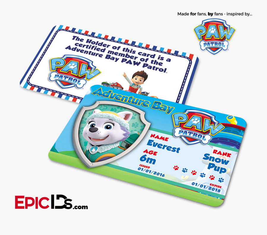Paw Patrol Inspired Adventure Bay Paw Patrol Id Card - Paw Patrol Birthday Souvenirs, Transparent Clipart
