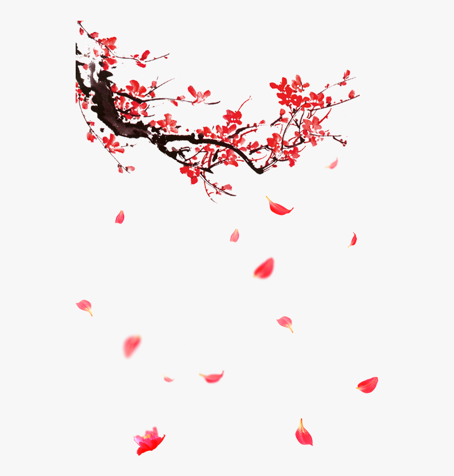 Rose Petals Falling Png - Red Cherry Blossom Border, Transparent Clipart