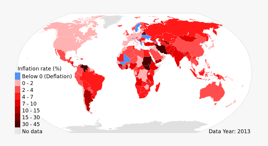 2013 Inflation Rates Map Of The World Per International - Inflation Rate World Map, Transparent Clipart