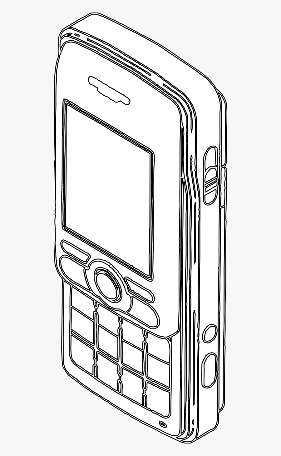 Cell Phone Black White Line Art 555px - Line Art, Transparent Clipart