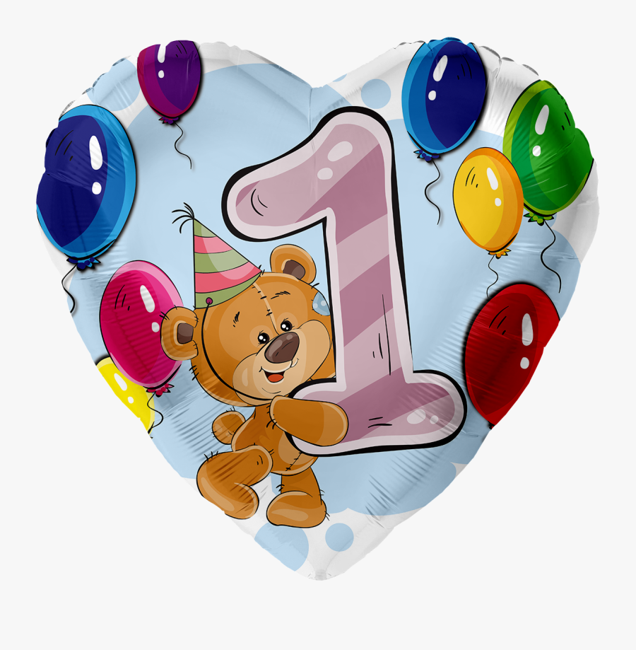 Folienballon Teddybär Mit Ballons 1, Ca - Luftballon 1 Geburtstag Junge, Transparent Clipart