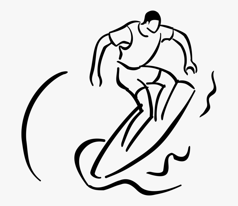 Black White Line Art Surfing, Transparent Clipart