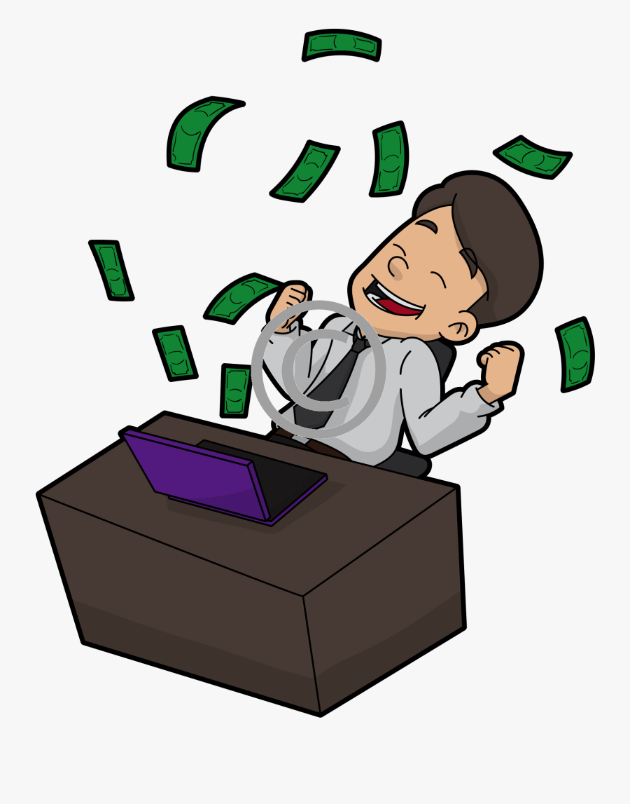Animation Man Behind Desk Making Money, Transparent Clipart