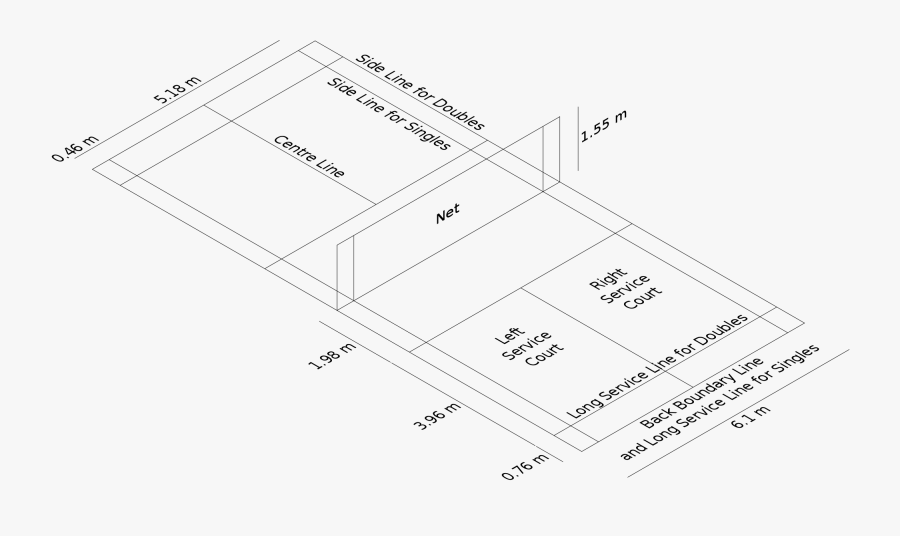 2000px-badminton Court 3d - Badminton Court Size For Doubles In Feet, Transparent Clipart