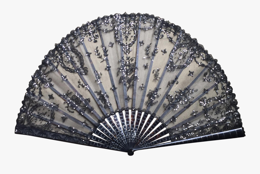 Antique Victorian Black Tulle - Black Lace Fan Png, Transparent Clipart