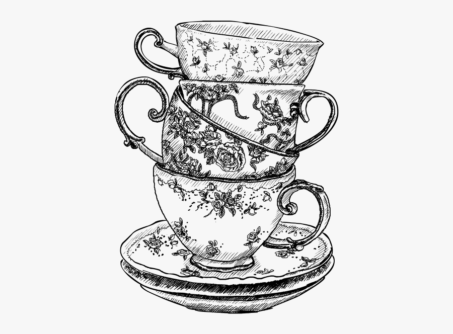 Colorful Stacked Tea Cup Teacup And Saucer Drawing