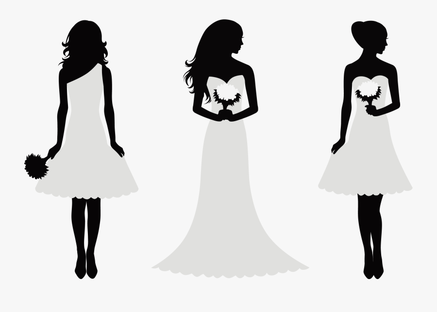 Decorative Silhouette Bride And Bridesmaids Png Download - Bride And Bridesmaid Silhouette, Transparent Clipart