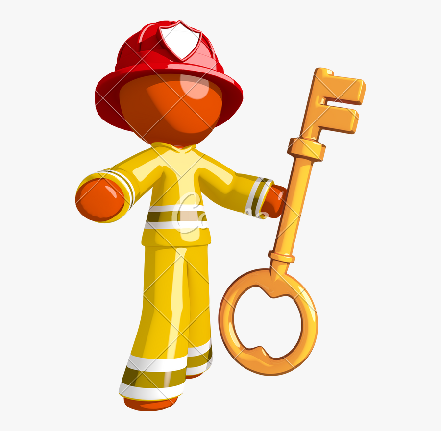 Orange Man Firefighter With Big Damn Key - Key Doctor, Transparent Clipart