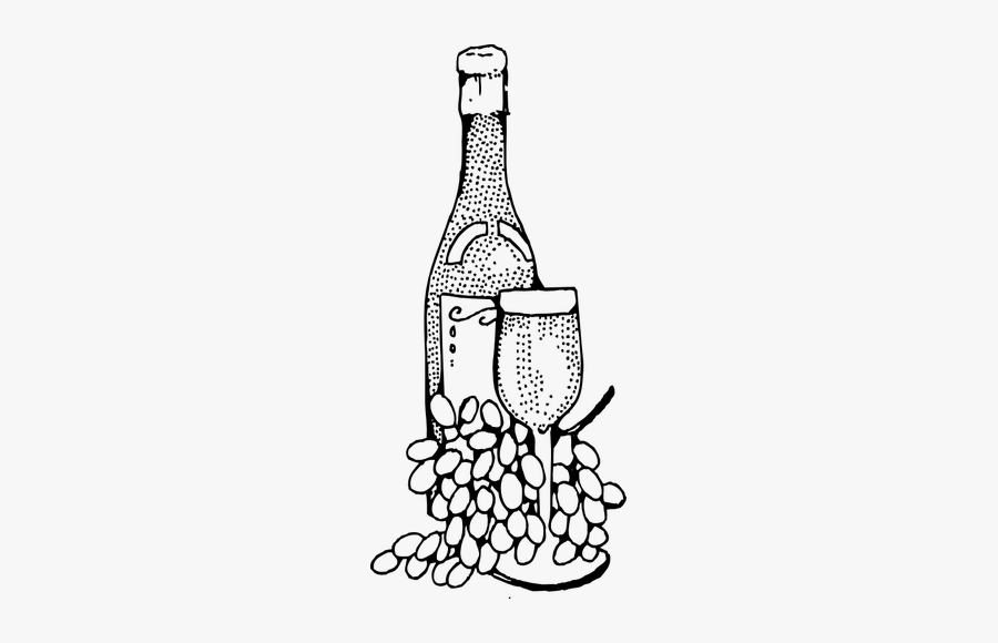 Vector Illustration Of Wine Bottle And Glass - Wine Clipart Black And W...