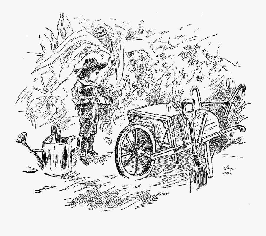 Garden Boy Child Digital Image - Printable Advanced Colouring Pages, Transparent Clipart