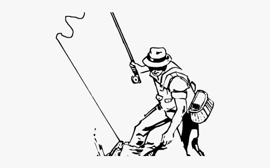 Fishing Rod Clipart Net - Line Art Fly Fishing, Transparent Clipart