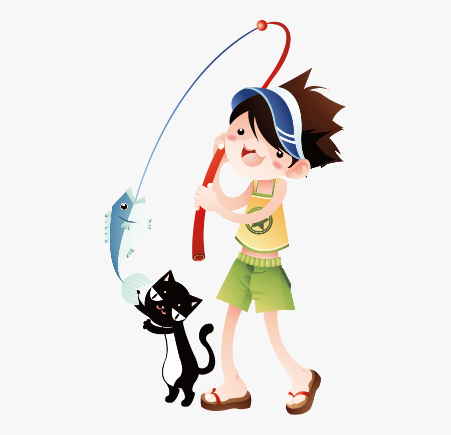 Cartoon Illustration - Fishing Girl - Cartoon Illustration - Illustration, Transparent Clipart
