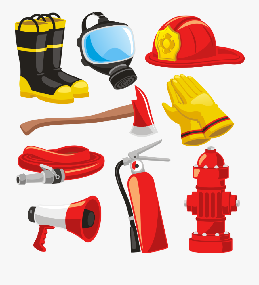 Firefighters Helmet Bunker Gear Fire Engine Clip - Firefighter Tools Clipart, Transparent Clipart