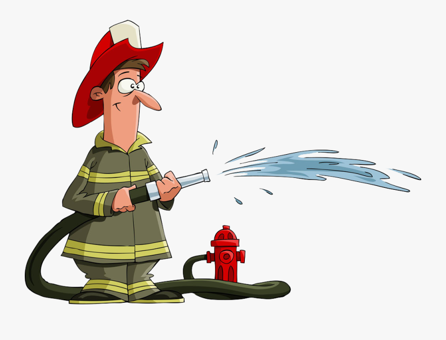 Firefighter Fire Hydrant Garden - Fire Hose Spraying Water, Transparent Clipart