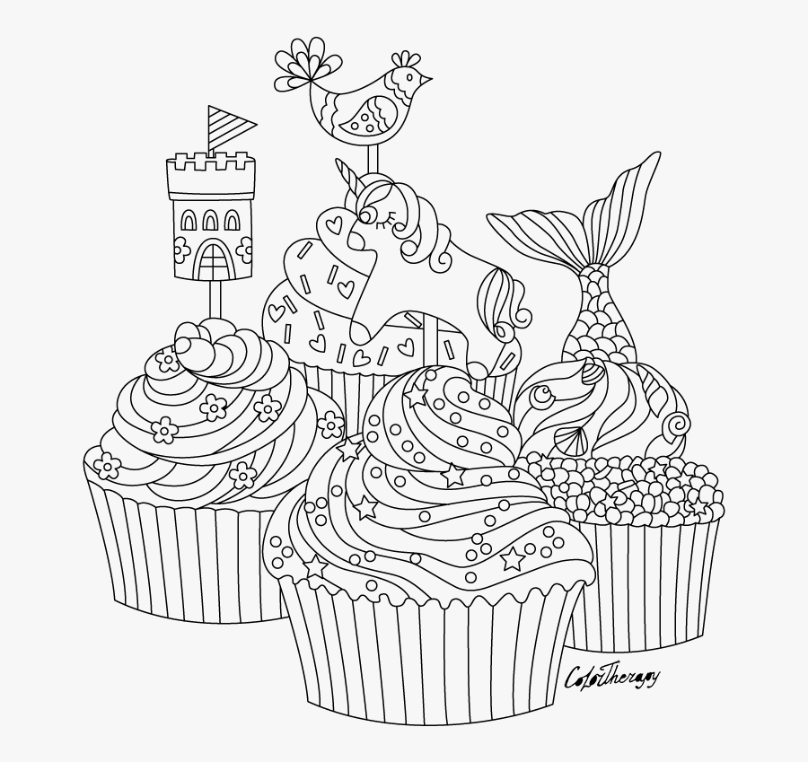 Fantasy Cupcakes To Color - Mindfulness Cupcake Colouring, Transparent Clipart