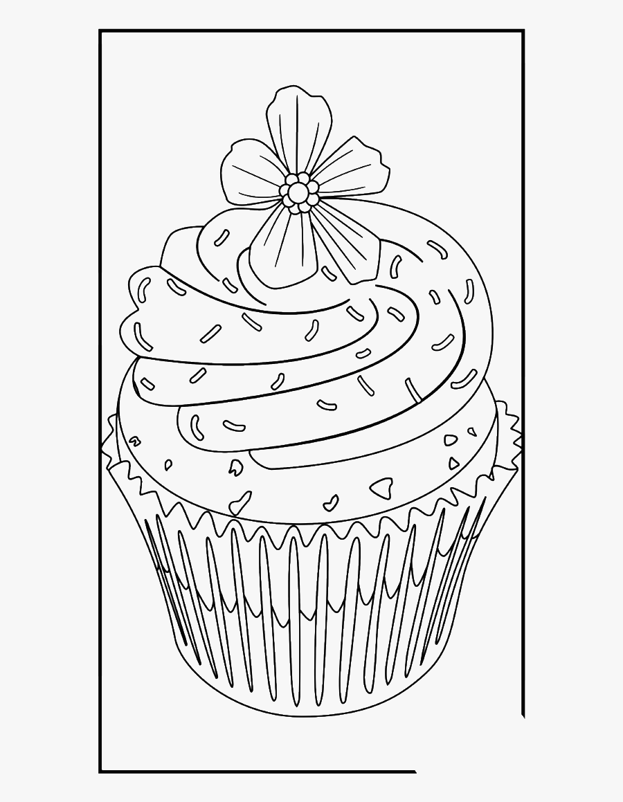 Cupcake With Flower On It Coloring Page - Cupcake Colouring Pages For Adults, Transparent Clipart