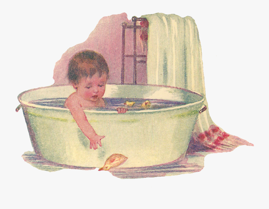 Girl Bath Time Clipart - Vintage Bath Clip Art, Transparent Clipart