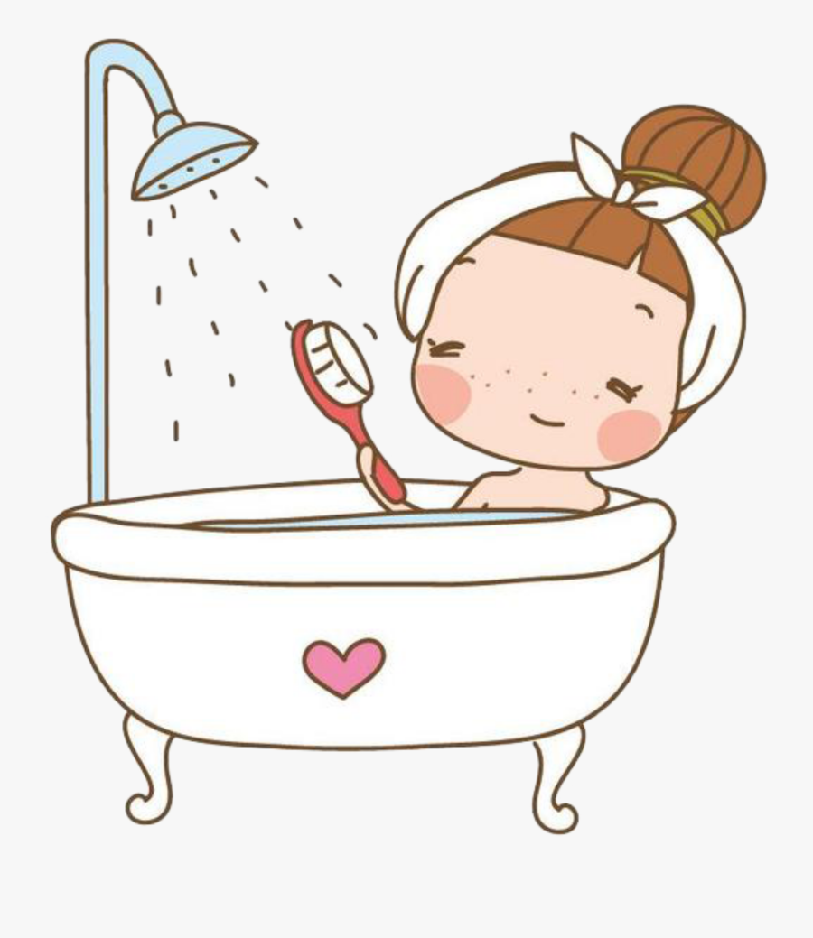 #ftestickers #clipart #girl #bathtub #bathtime #cute - อาบ น้ำ รูป การ์ตูน, Transparent Clipart