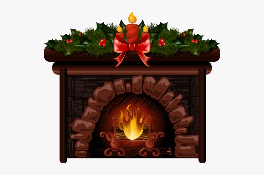 Clipart Of A Fireplace With Christmas Tree, Transparent Clipart
