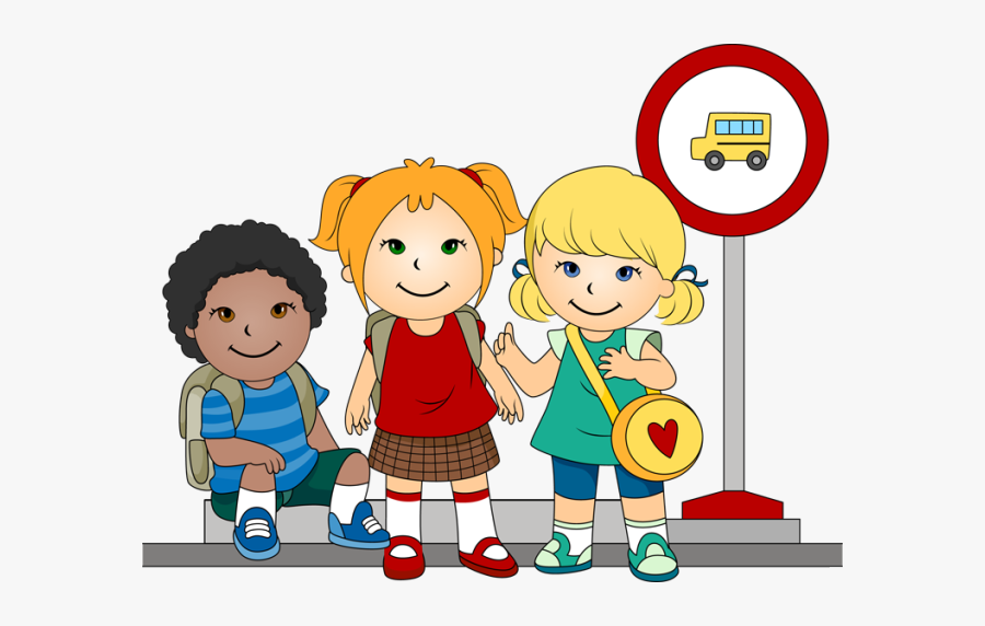 Clip Art Of Kids At A School - School Bus Stop Clipart, Transparent Clipart