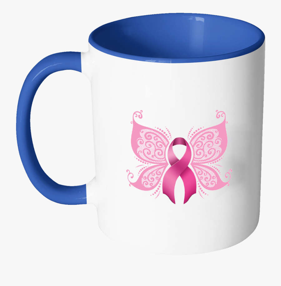 Butterfly Pink Ribbon Breast Cancer Awareness 11oz - Papillon Cancer Du Sein, Transparent Clipart