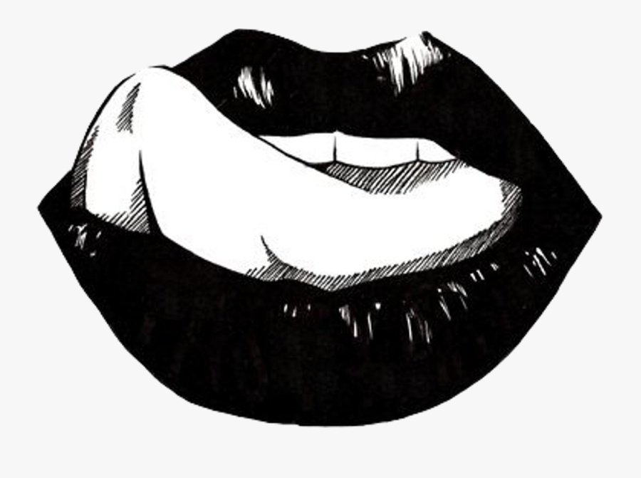 #lips #blackandwhite #aesthetic #tongue #cute #sexy - Sexy Lip Drawings, Transparent Clipart