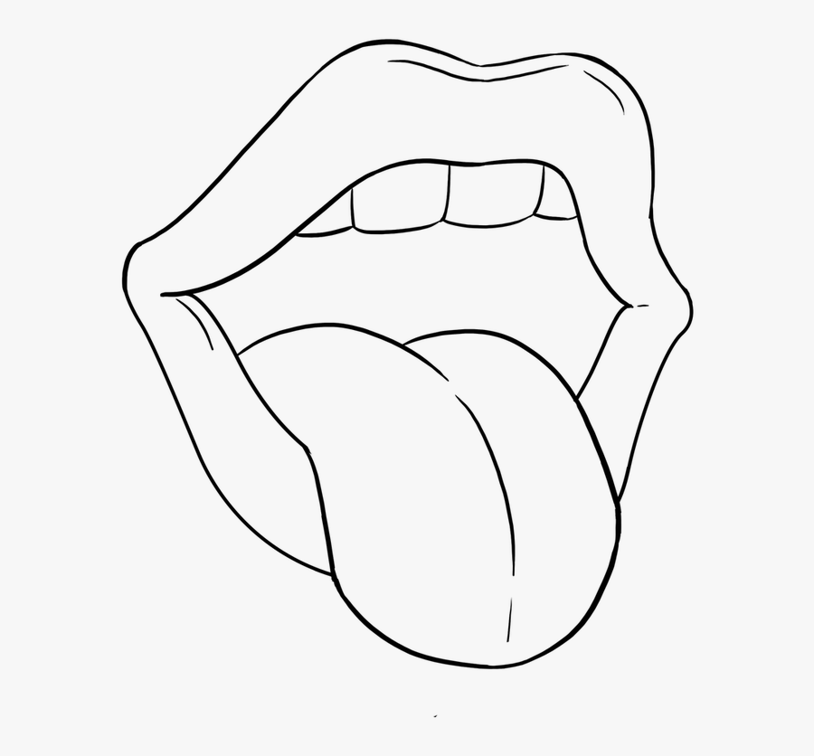 Transparent Mouth And Tongue Clipart Black And White - Mouth With Tongue Sticking Out Drawing, Transparent Clipart