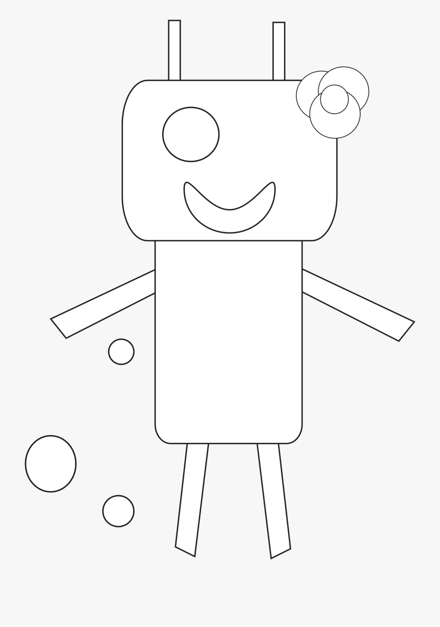 Robot Girl Black White Line Art 555px - Cartoon, Transparent Clipart