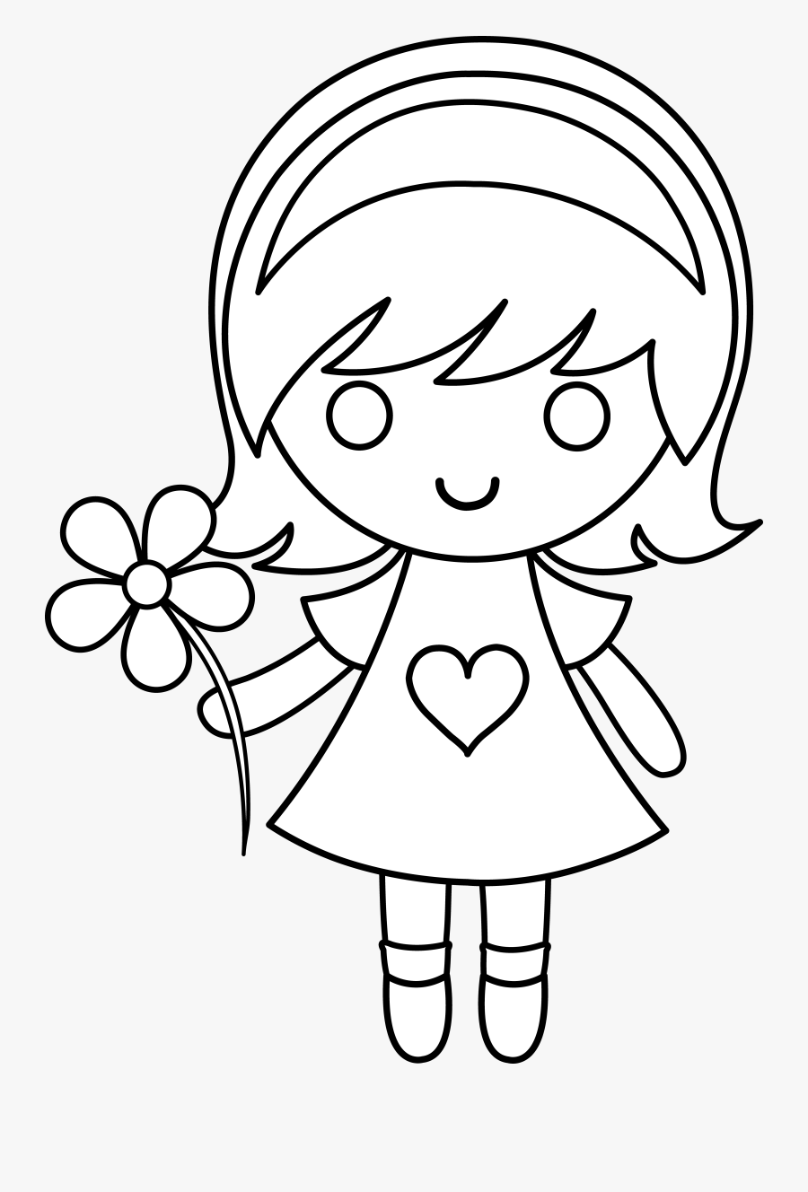 Daisy Girl Colorable Line Art Free Clip Art - Easy Friendship Day Drawing, Transparent Clipart