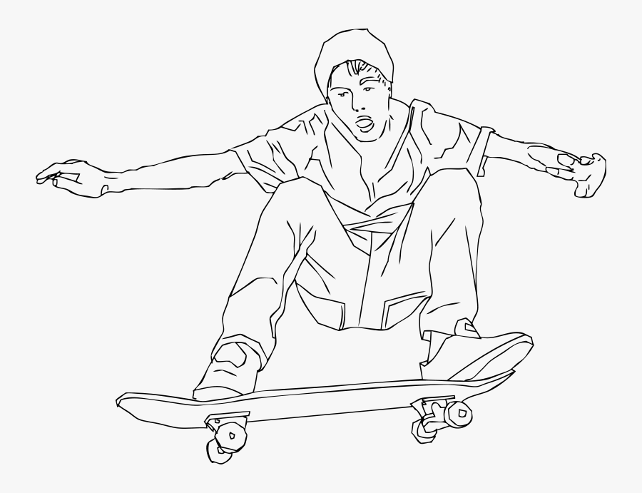 Ollie - Skateboarding Black And White Clipart, Transparent Clipart