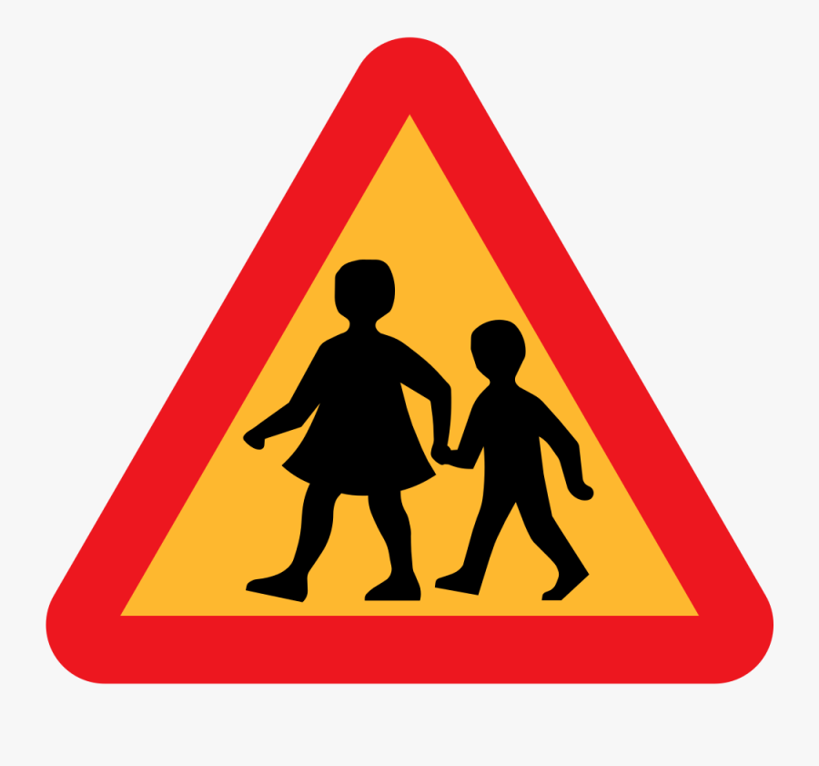 Free Vector Child And Parent Crossing Road Sign Clip - Varning För Barn, Transparent Clipart