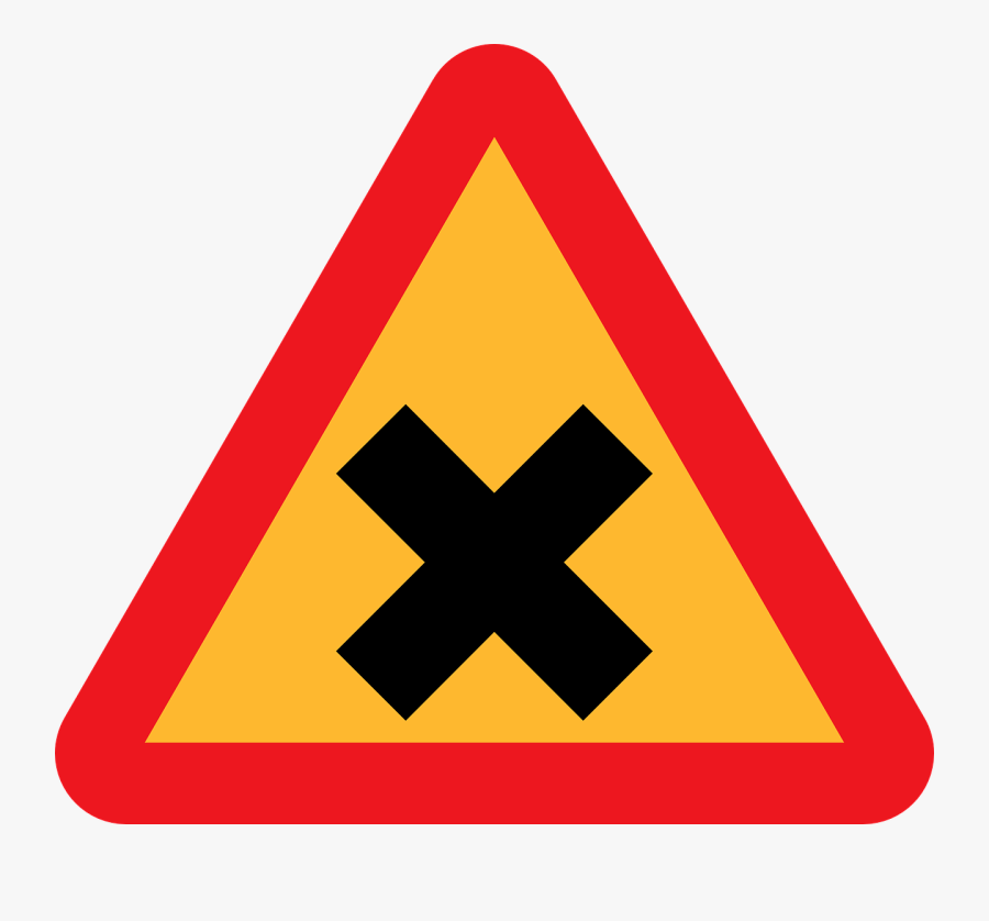 Cross Road Sign - Verkeersbord Driehoek Met Kruis, Transparent Clipart