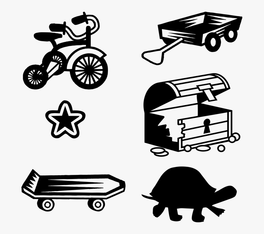 Children Toys Tricycle Skateboard Treasure Chest - Stock Illustration, Transparent Clipart