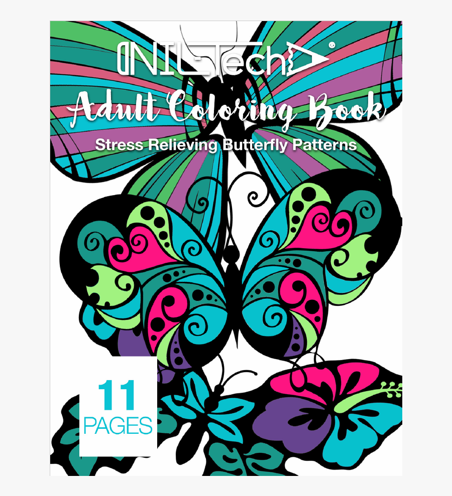 Adult Coloring Book With Stress Relieving Butterflies, Transparent Clipart