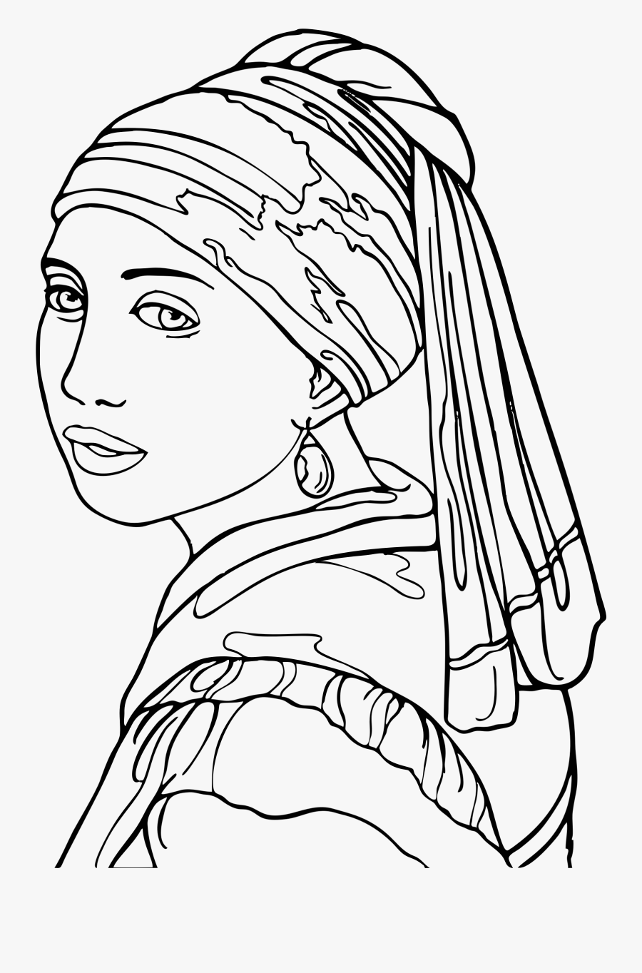 Earring Drawing Face - La Joven De La Perla Para Colorear, Transparent Clipart