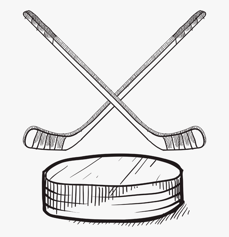 Hockey Sticks And Puck Drawing, Transparent Clipart