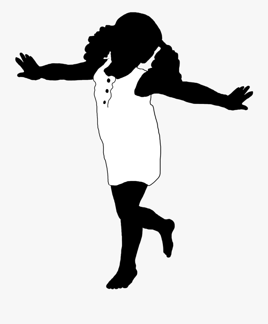 Black White Silhouette Girl Playing - Black Girl Playing Silhouette, Transparent Clipart