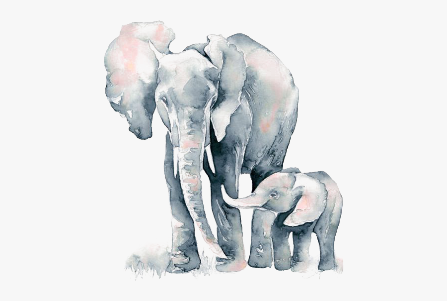 Watercolor Elephant Painting Drawing African Free Photo - Elephant Mom And Baby Art, Transparent Clipart